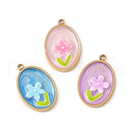 304 Stainless Steel Enamel Pendants STAS-U057-09G-1