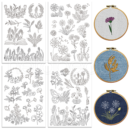 4 Sheets 11.6x8.2 Inch Stick and Stitch Embroidery Patterns DIY-WH0455-171-1