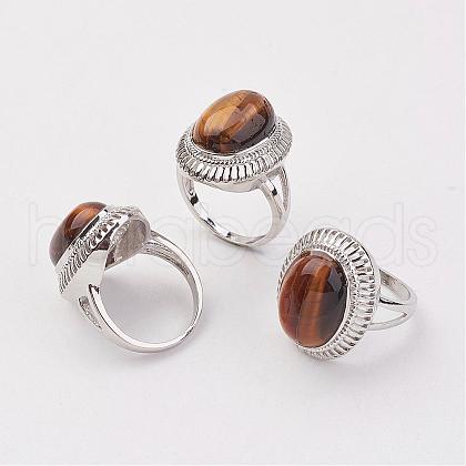 Natural Tiger Eye Finger Rings RJEW-P122-13-1