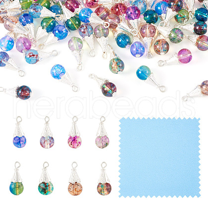 64Pcs 8 Styles Glass & Alloy Pendants PALLOY-TA00177-1