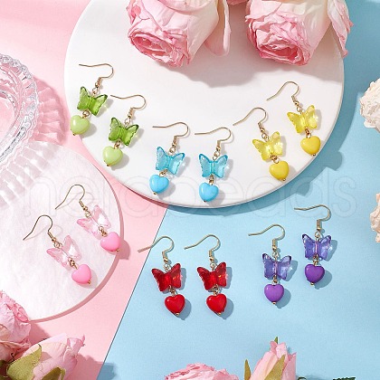 Butterfly with Heart Acrylic Dangle Earrings EJEW-JE06377-1