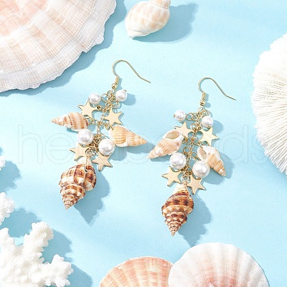 Natural Spiral Shell Dangle Earrings EJEW-TA00641-1