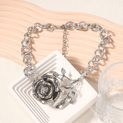Alloy 3D Rose Flower Pendant Necklaces for Women FS-WGF63B9-02-1