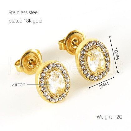 304 Stainless Steel Cubic Zirconia Stud Earrings FS-WGD0B7C-26-1