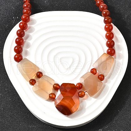 Natural Red Agate Faceted Bib Graduated Beaded Necklaces for Women NJEW-B128-01I-1