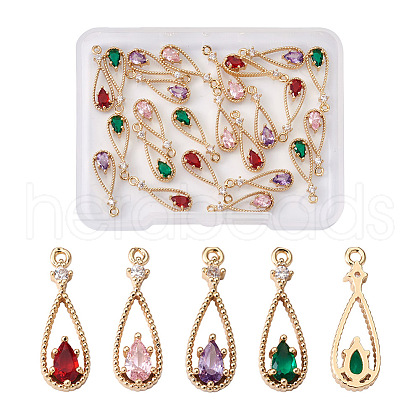 Beadthoven 24Pcs 4 Colors Brass Micro Pave Cubic Zirconia Pendants KK-BT0001-07-1