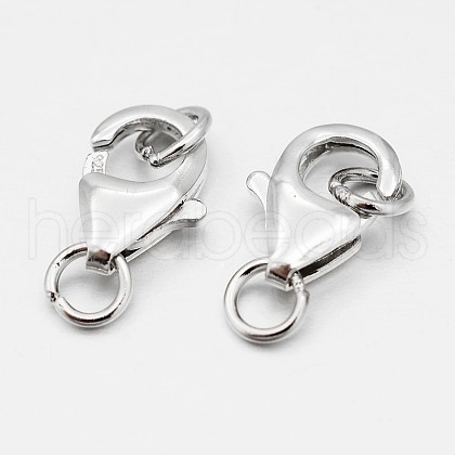 Anti-Tarnish Rhodium Plated 925 Sterling Silver Lobster Claw Clasps STER-O015-D-04-1