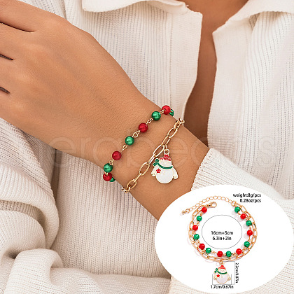 Christmas Theme Snowman Alloy Enamel Charm Multi-layered Bracelets WG289FB-09-1