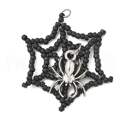 Halloween Theme Spider Web Glass Seed Beads Pendants PALLOY-MZ00779-01-1
