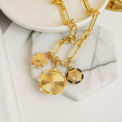 Triple Sun Brass Pave Clear Cubic Zirconia Blue Enamel Pendant Necklaces for Women FS-WG50851-01-1