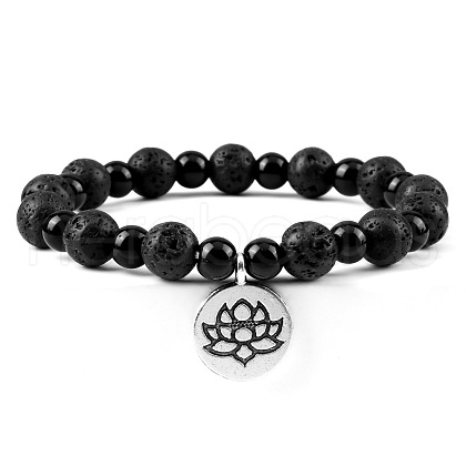 Yoga Natural Lava Rock Round Beads Charm Bracelets SH1443-1-1