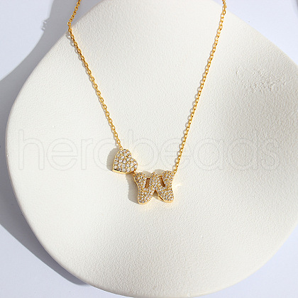 Heart Initial Brass Micro Pave Clear Cubic Zirconia Pendant Necklaces FS-WG89C2E-23-1