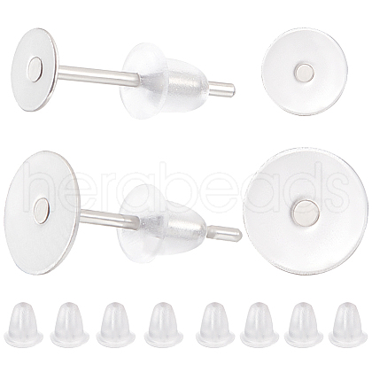 Beebeecraft 800Pcs 2 Styles  304 Stainless Steel Flat Round Blank Peg Stud Earring Findings FIND-BBC0003-52-1