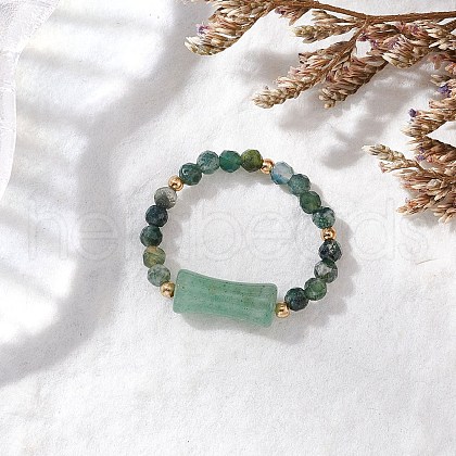 Natural Moss Agate Beaded Rings RJEW-TA00189-1