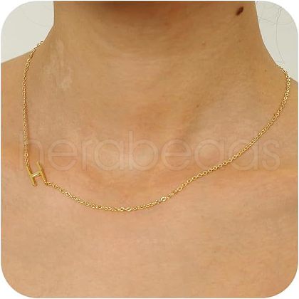 Brass Initial Link Chain Necklaces for Women FS-WG848C9-08-1