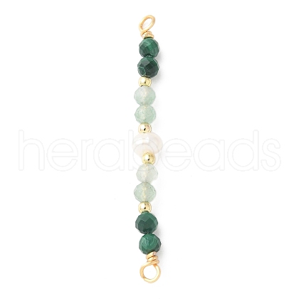 Faceted Round Natural Green Aventurinee & Malachite & Potato Natural Cultured Freshwater Pearl Beaded Connector Charms PALLOY-JF03531-03-1
