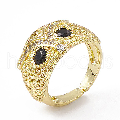 Cubic Zirconia Owl Open Cuff Rings RJEW-P079-01G-02-1