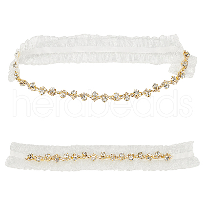 2Pcs Flower Pattern Polyester Lace Elastic Bridal Garters AJEW-WH0007-28-1