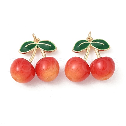 Alloy Green Enamel & Resin Cherry Pendants PALLOY-S055-01G-A-1