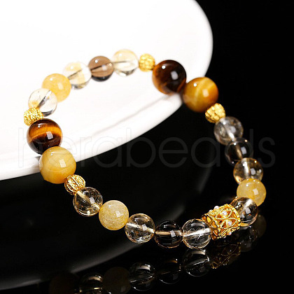 Natural Tiger Eye & Crystal Quartz Round Beads Stretch Bracelets WG049BD-07-1