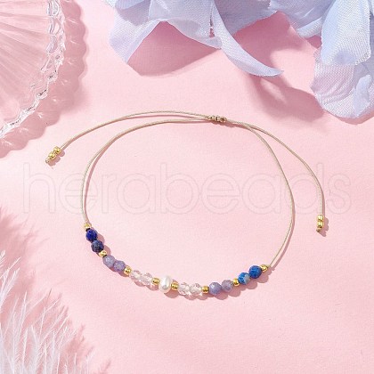 Adjustable Natural Lapis Lazuli & Quartz Crystal & Tanzanite Braided Bead Bracelets for Women BJEW-JB11619-04-1