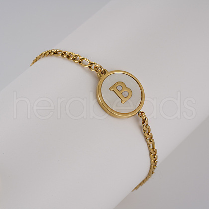 Flat Round with Letter Pattern 304 Stainless Steel Link Bracelets FS-WG4692B-44-1