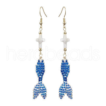 Glass & Shell Dangle Earrings EJEW-MZ00160-02-1