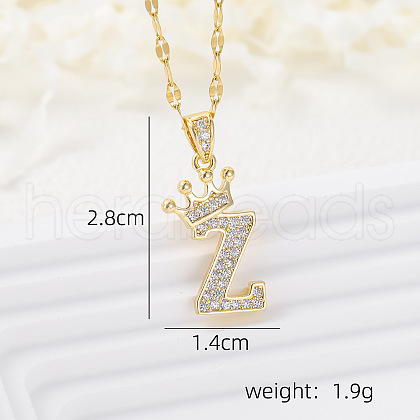 Brass Micro Pave Clear Cubic Zirconia Crown Initial Pendant Necklaces FS-WGD727C-26-1