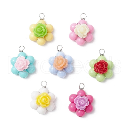 Opaque Resin Rose Pendants PALLOY-JF03755-1