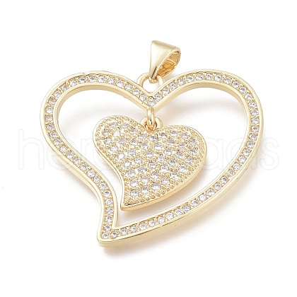 Brass Micro Pave Clear Cubic Zirconia Pendants KK-O-127-25G-1