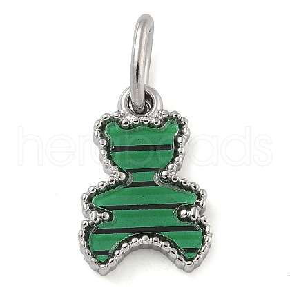 304 Stainless Steel Pave Synthetic Malachite Bear Charms with Jump Rings STAS-B075-01P-01-1