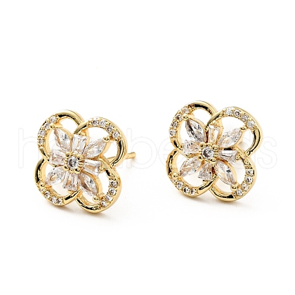 Clear Cubic Zirconia Flower Stud Earrings KK-D080-23G-1