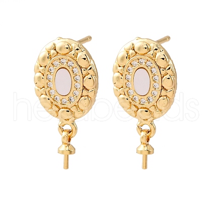 Brass Micro Pave Cubic Zirconia Shell Stud Earrings Findings KK-D363-10G-1
