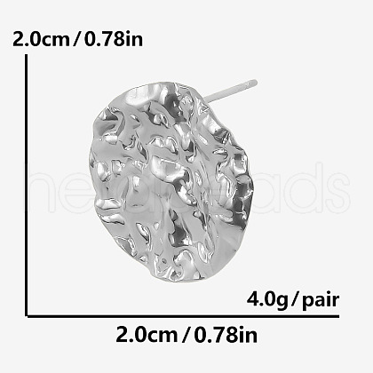 Irregular Folded Flat Round 304 Stainless Steel Stud Earrings for Women VO3388-1-1