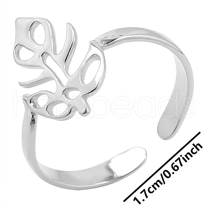 Non-Tarnish Minimalist Stainless Steel Leaf Open Cuff Rings for Men and Women AK9664-1-1