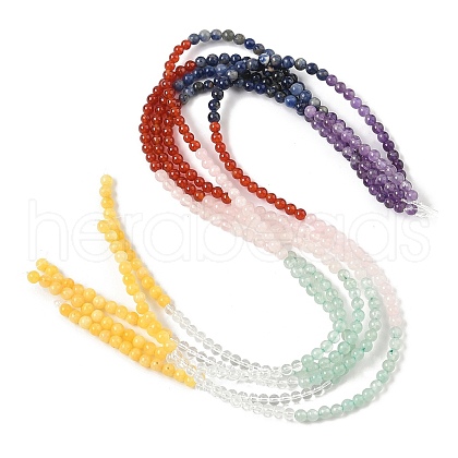 Chakra Natural Yellow Jade & Crystal Quartz & Green Aventurine & Rose Quartz & Carnelian & Sodalite & Amethyst Beads Strands G-NH0002-E03-4mm-1