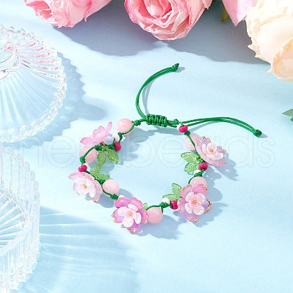 Floral Acrylic Beads Braided Bead Bracelets for Women BJEW-MZ00184-02-1