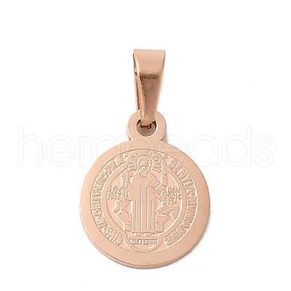 Flat Round with San Benito & Word 304 Stainless Steel Charms STAS-I036-03RG-1