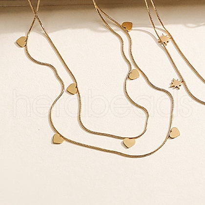 Heart 304 Stainless Steel Double Layered Necklaces for Women NJEW-C082-02G-1