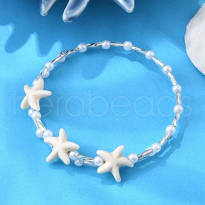 Synthetic Turquoise Beaded Bangles BJEW-JB11588-02-1