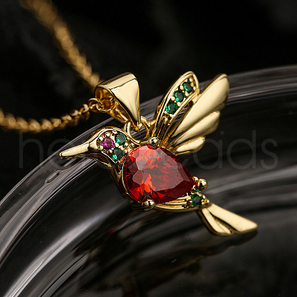 Brass Pave Cubic Zirconia Little Bird Pendant Necklaces FS-WG89328-02-1