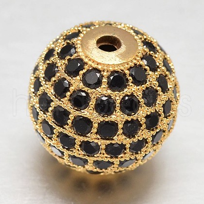 CZ Brass Micro Pave Cubic Zirconia Round Beads ZIRC-L017-10mm-06G-1