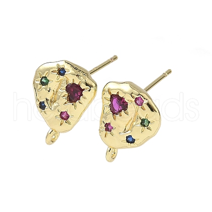 Brass Micro Pave Cubic Zirconia Stud Earring Findings KK-U075-01B-03G-1