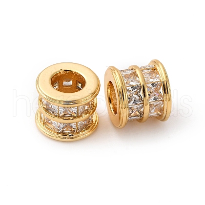 Brass Micro Pave Clear Cubic Zirconia European Beads KK-F898-12G-1