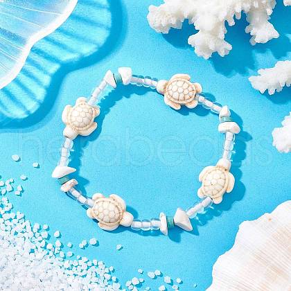Synthetic Turquoise & Magnesite Beads Stretch Bracelets BJEW-JB11671-1
