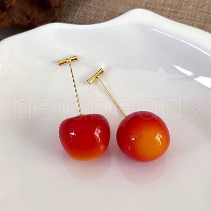 Cherry Zinc Alloy Resin Dangle Stud Earrings XZ7798-4-1