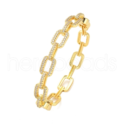 Brass Micro Pave Clear Cubic Zirconia Hollow Rectangle Bangles for Women BJEW-M312-11G-1
