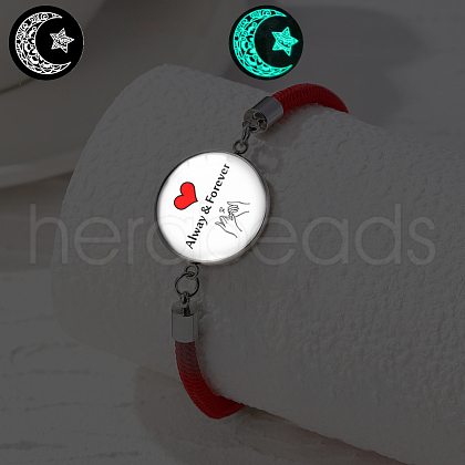 Luminous Alloy Glass Flat Round Link Bracelets WG46F56-11-1