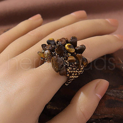 Natural Tiger Eye Chip Finger Rings FS-WG2FC3F-03-1