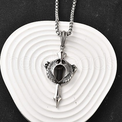 304 Stainless Steel Sword Pendant Necklaces for Women Men NJEW-Z076-02AS-1